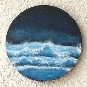 Night Sky Ocean Waves Round Wall Art